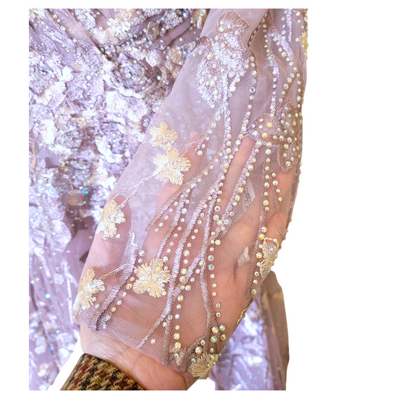 Mac Duggal 20402 Lilac Purple Beaded Floral Embroidered Long Sleeve Gown 4 - Picture 13 of 14
